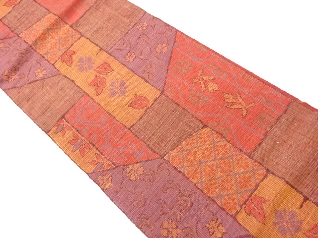JAPANESE KIMONO / VINTAGE NAGOYA OBI / WOVEN LEAVES & FLOWER ARABESQUE